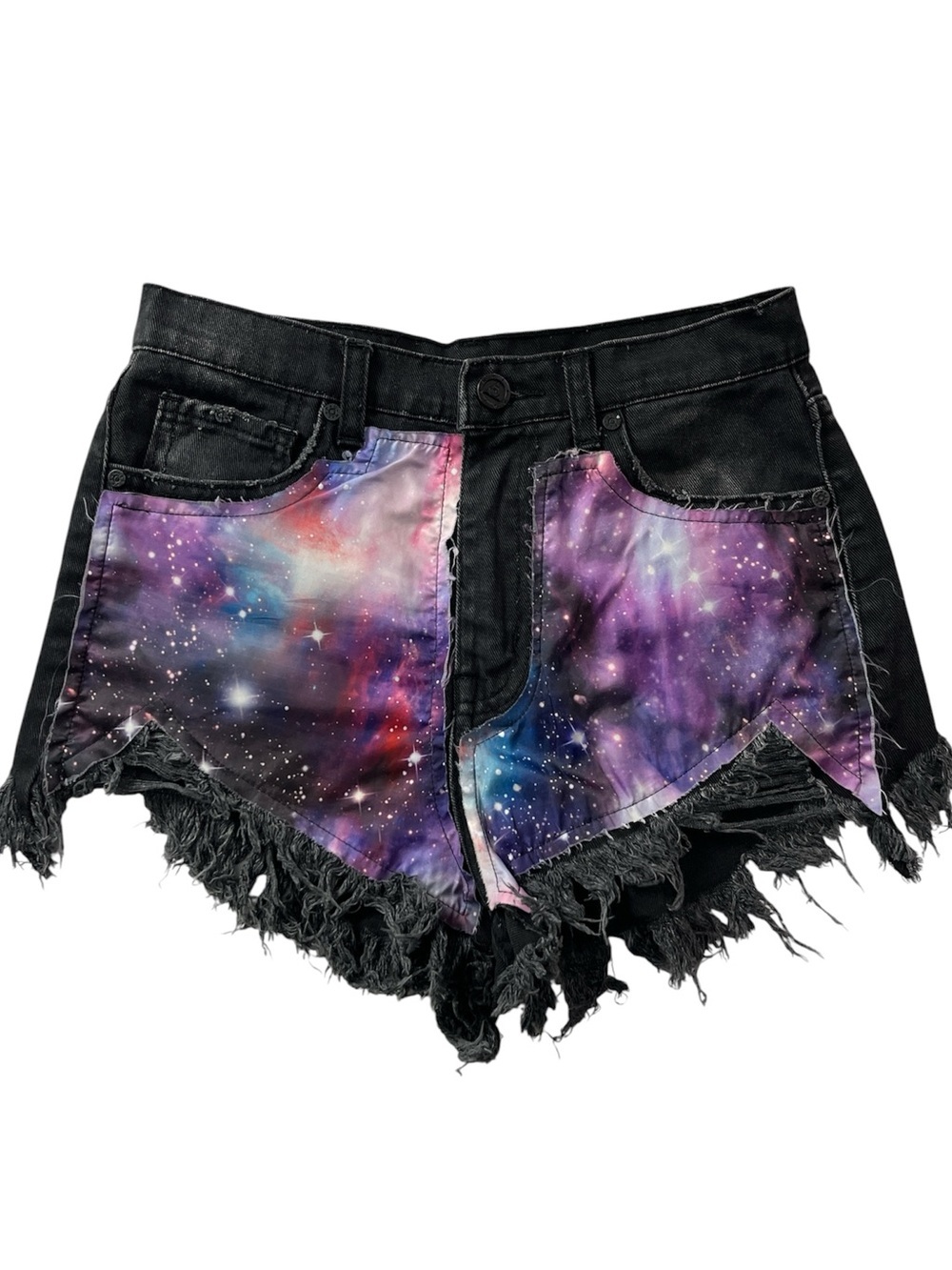 UNIF Space Out High Waist Distressed Galaxy Shorts Size 26 Festival Grunge Y2K